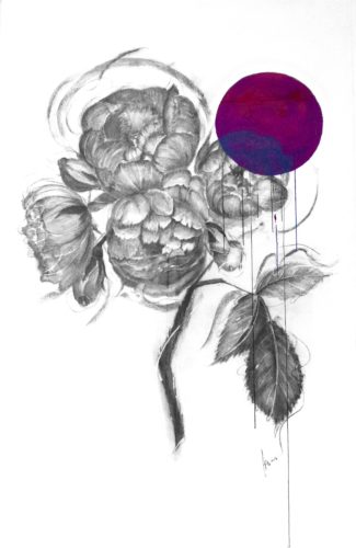 Artwork by Abé Opperman, Tsurumi 2, 36 m h x 1, 57 m w framed Charcoal and ink on Fabriano paper