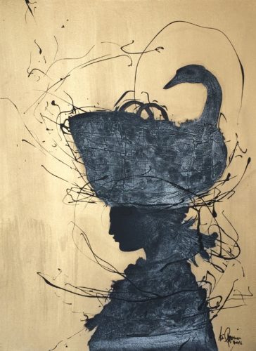 Artwork by Abé Opperman, Lady with goose, 1.2 m h × 0.9 m w