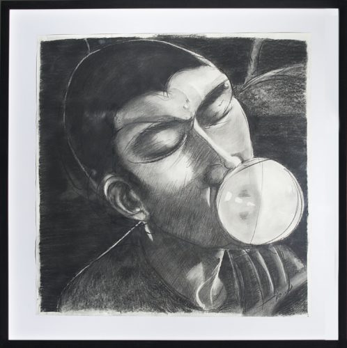 Artwork by Abé Opperman, Left time, 1.75 m h × 1.75 m w Charcoal on Fabriano paper