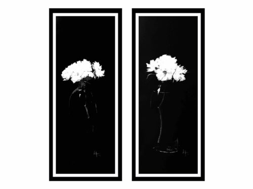 Artwork by Abé Opperman, mix media on paper, 45cm w X 106 cm h each, framed