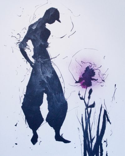 Artwork by Abé Opperman, Boy with iris, 1.5 m h × 1.2 m w