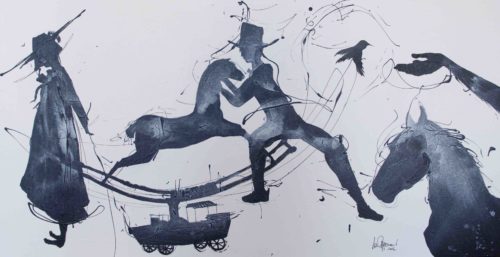 Artwork by Abé Opperman, Horse wisperer, 1, 7 m w × 0.8 m h, Acrylic/mix media on canvas