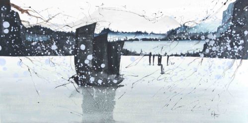 Artwork by Abé Opperman, The journey begins, 1 m h × 2 m w, Acrylic/mix media on canvas