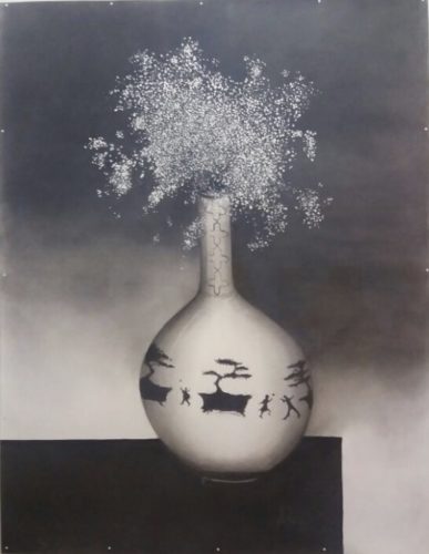 Artwork by Abé Opperman, mix media on paper, 2, 2 m h x 1, 3 m w