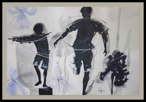 Artwork by Abé Opperman, mix media on ARCHES paper framed, size 1.68 m W × 1.18 m H