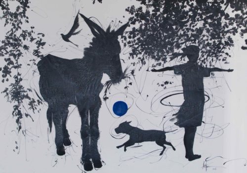 Artwork by Abé Opperman, mix media on canvas, 2 m W × 1.45 m H