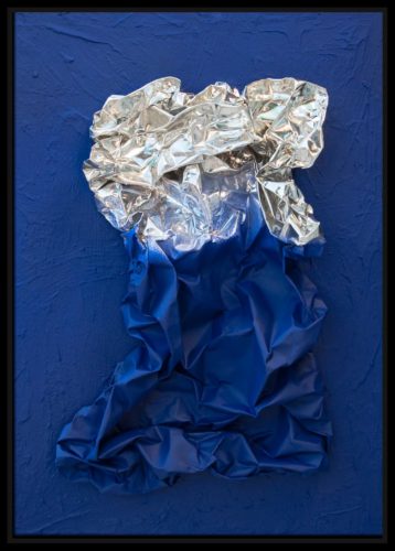 Artwork by Abé Opperman, Solitude, pewter and mix media on wood board, framed, 73, 5cm h x 53, 5cm w