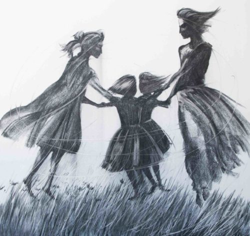 Artwork by Abé Opperman, Solo dance, charcoal and mix media on canvas, 1, 6 m W × 1.5 m H