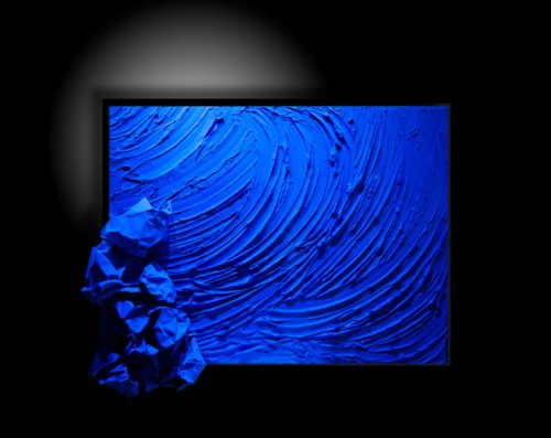 Artwork by Abé Opperman, Slo Motion, metal foil, mix media on board, 75cm W x 96.5cmH