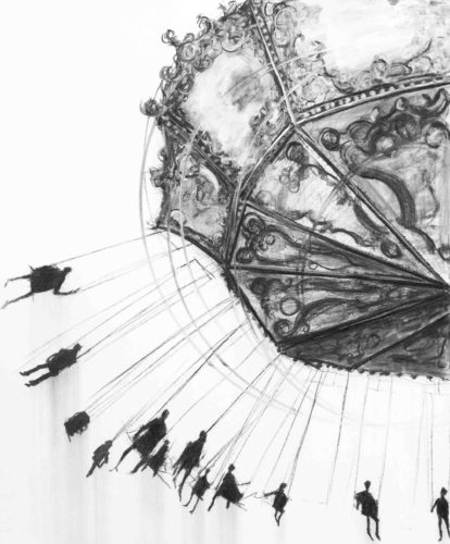 Artwork by Abé Opperman, Illusions of dreams, charcoal and mix media on canvas, 1, 5 m W × 1.8 m H