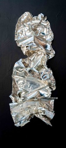Artwork by Abé Opperman, Outro, pewter on woodboard, 70cm W x 150cm H