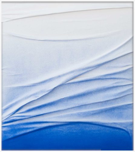 Artwork by Abé Opperman, Silence, Fabric, mix media on wood board, framed, 74cm w x 84cm h