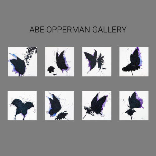 Artwork by Abé Opperman, Butterflies, mix media on canvas, each one size 51cm W x 51cm H, available (Botton line, second one from left sold)
