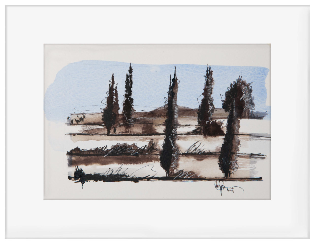 Artwork by Abé Opperman, Decembers, size 24, 4cm w x 19, 2cm h, mixed media on Fabriano paper, framed