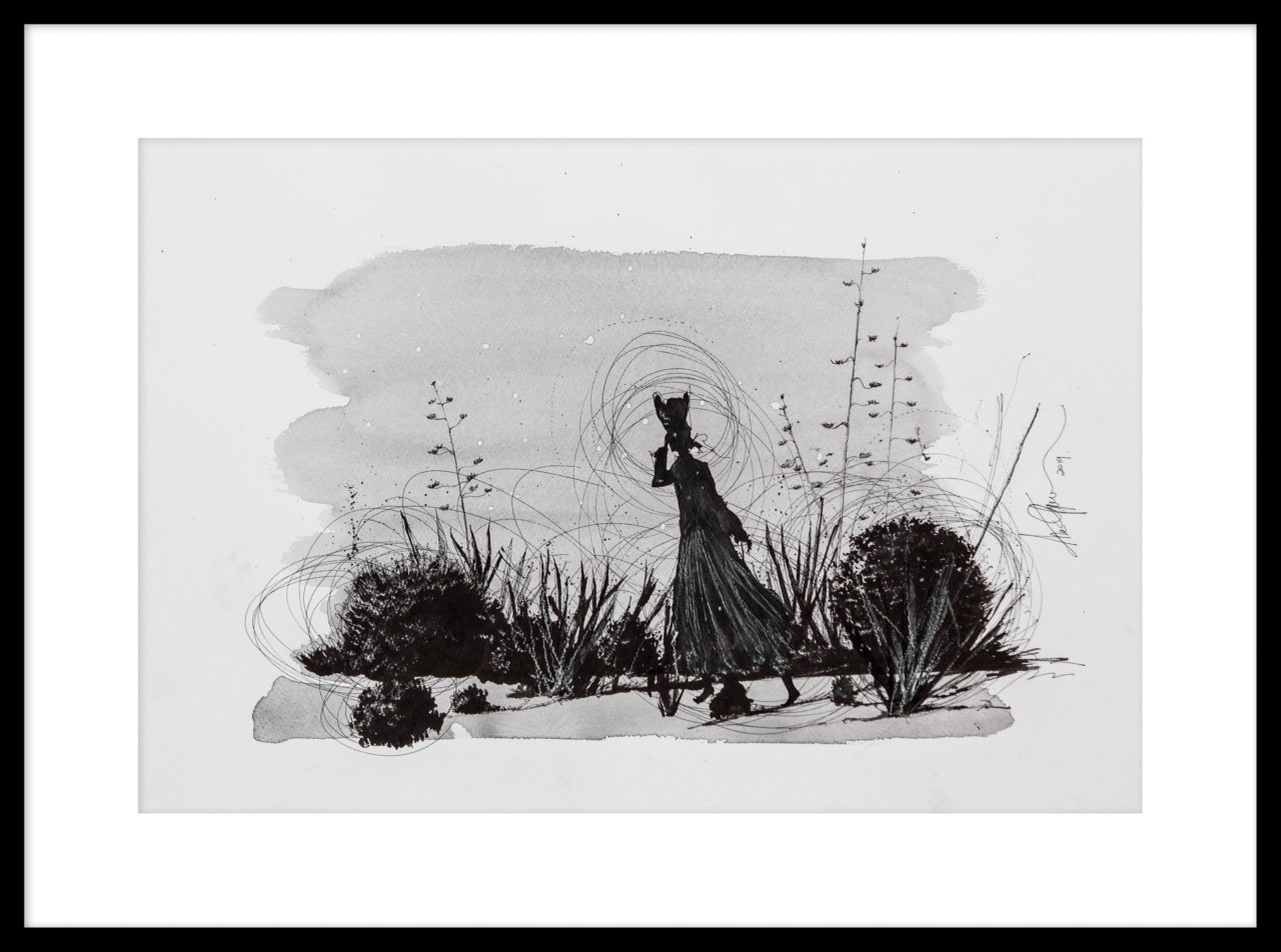 Artwork by Abé Opperman, Your dreams, size 75, 5cm w x 59cm h, mixed media on Fabriano paper, framed