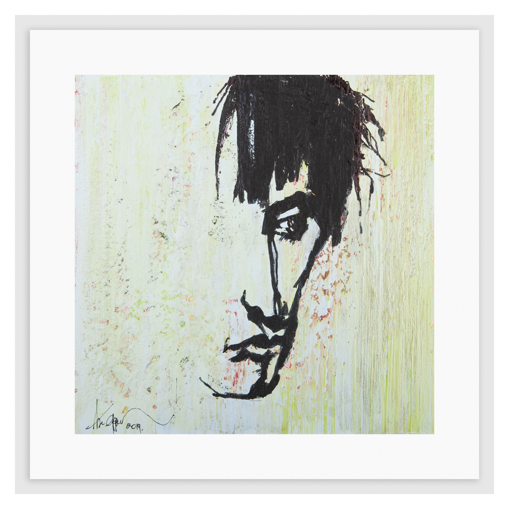 Artwork by Abé Opperman, Bianchini, mixed media on woodboard framed, size 34cm × 34cm