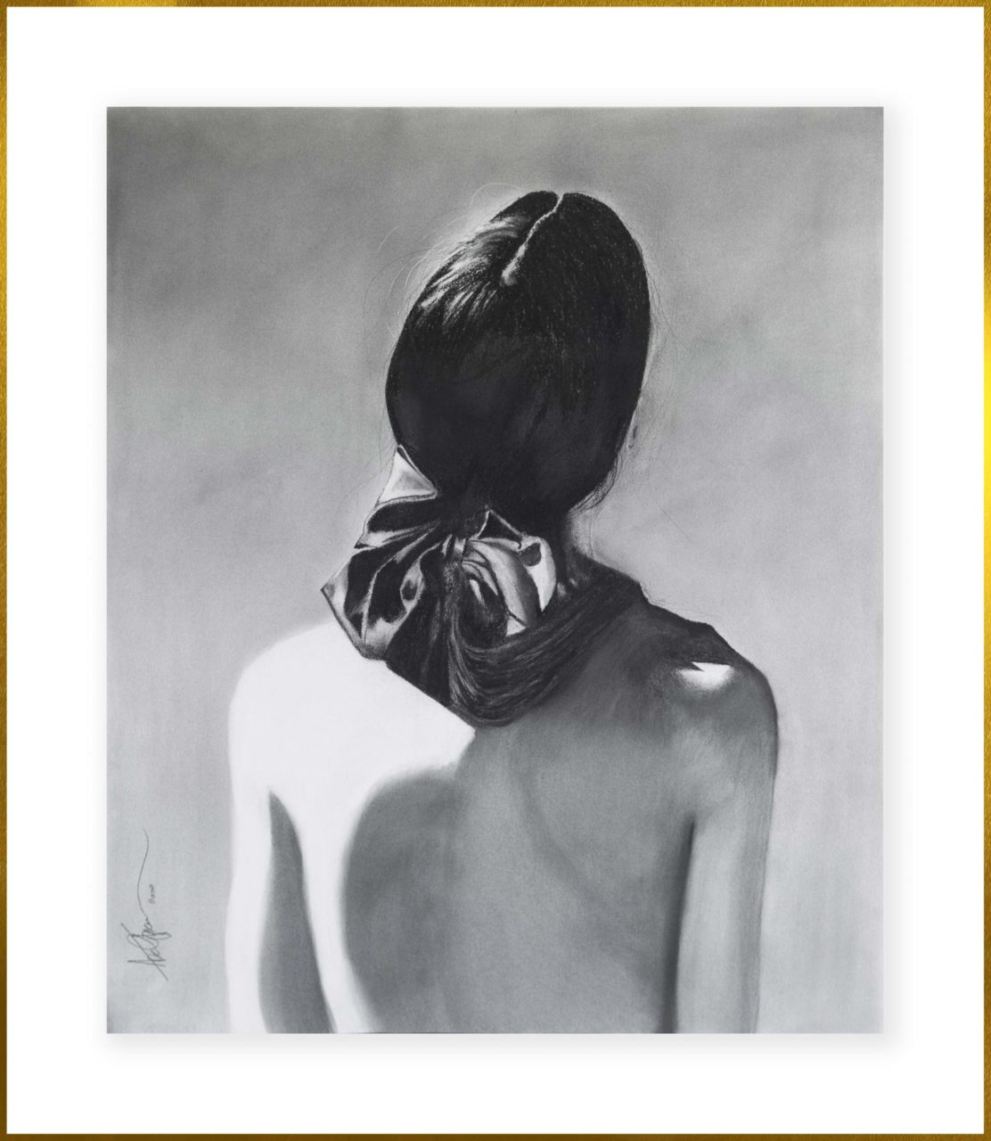 Artwork by Abé Opperman, "Sophia", Charcoal and mixed media on Arches paper, size 128cm w x 144cm h, framed