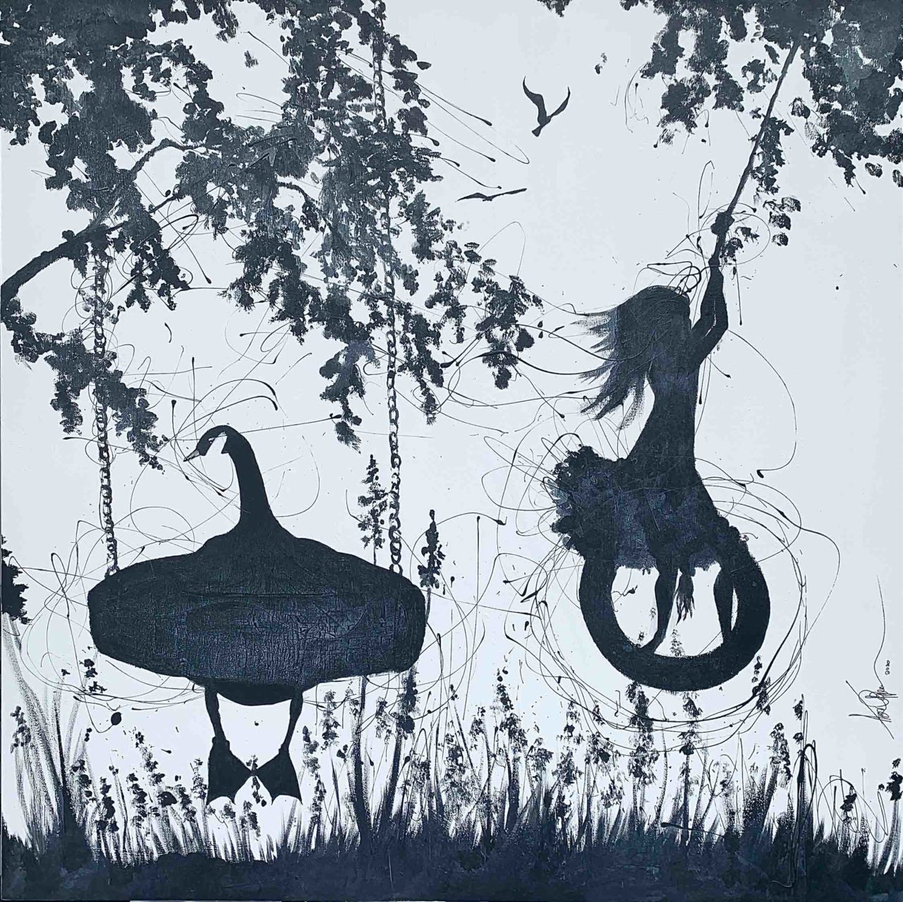 Artwork by Abé Opperman, "Cassandra and Louisa", mixed media on canvas, size 1, 5 m w x 1, 5 m h