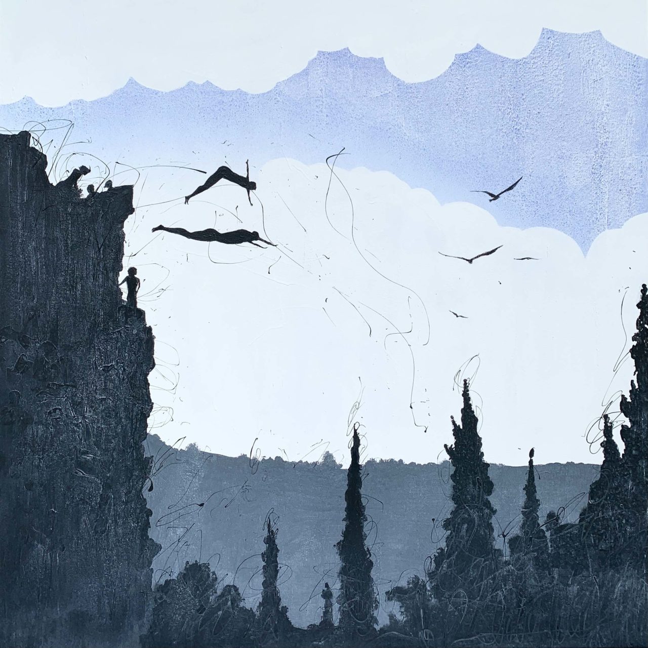 Artwork by Abé Opperman, "Lazy summer days", mixed media on canvas, size 1, 5 m w x 1, 5 m h