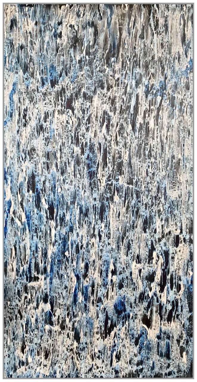 Artwork by Abé Opperman, "Victorious", mixed media on wood, size 94cm w x 183cm h, framed