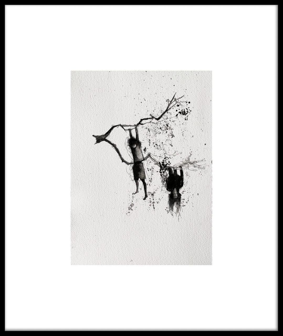 Artwork by Abé Opperman, "Oscar and Petunia", Ink on Arches paper, frame, size 43cm w x 51cm h