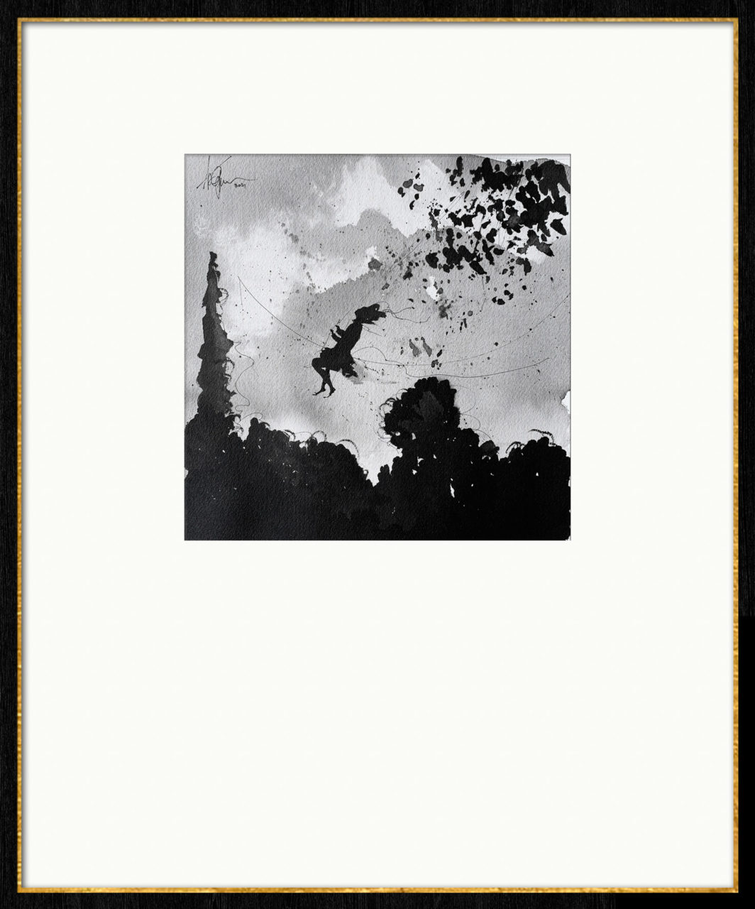 Artwork by Abé Opperman, The little fluffy cloud collection No.10, Ink on Arches paper, size 54cm w x 65cm h, framed