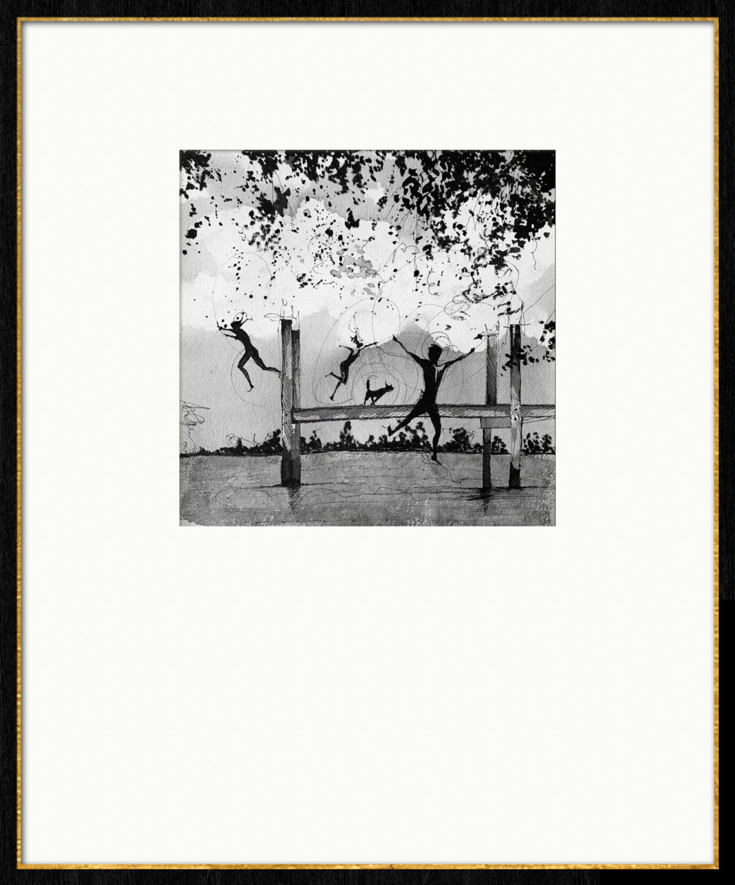 Artwork by Abé Opperman, The little fluffy cloud collection No.3, Ink on Arches paper, size 54cm w x 65cm h, framed