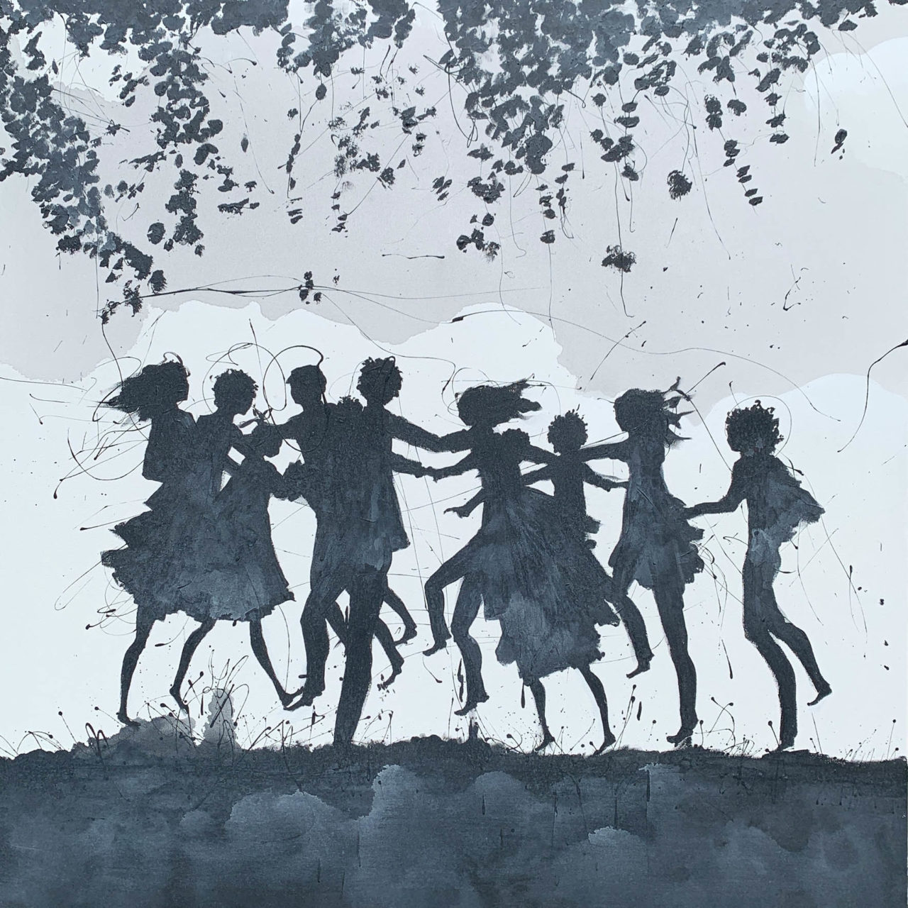 Artwork by Abé Opperman, Ring around the rosie, mixed media on canvas, size 1, 5 m w x 1, 5 m h