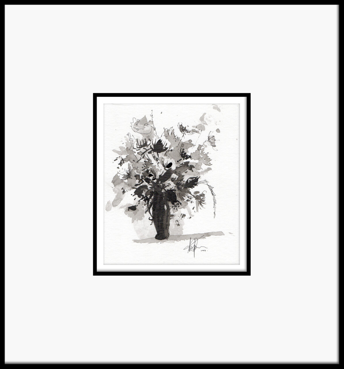Artwork by Abé Opperman, ink and mixed on Arches paper, framed, size 39cm w x 42cm h