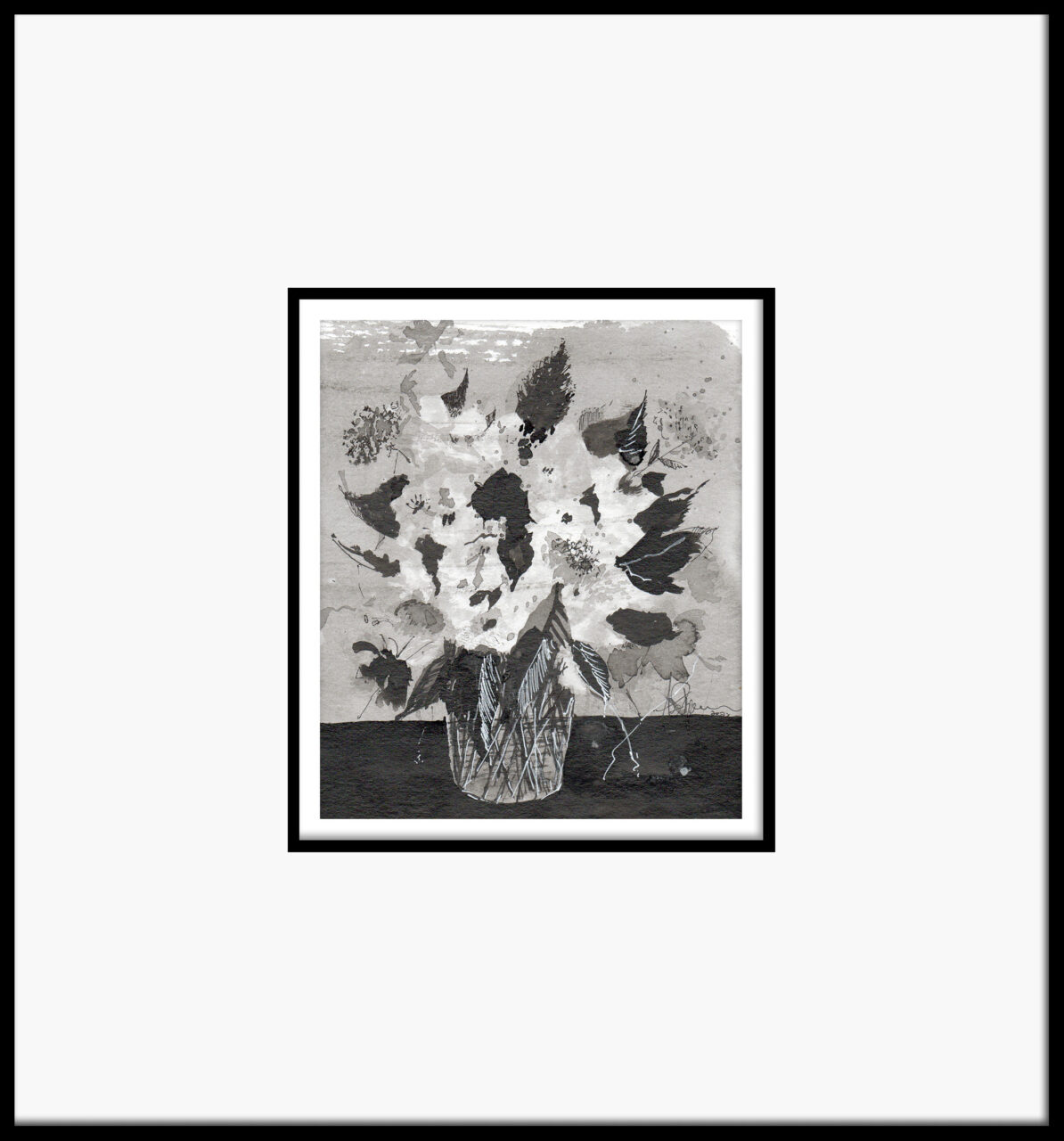 Artwork by Abé Opperman, ink and mixed on Arches paper, framed, size 39cm w x 42cm h