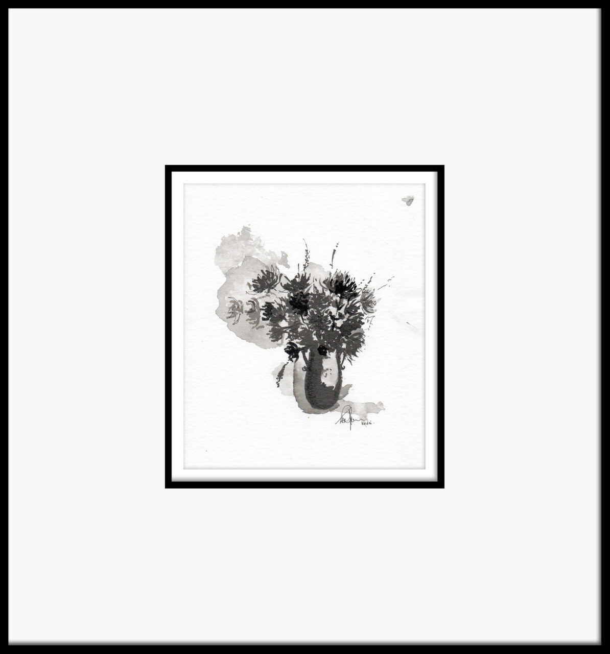 Artwork by Abé Opperman, ink and mixed on Arches paper, framed, size 39cm w x 42cm h