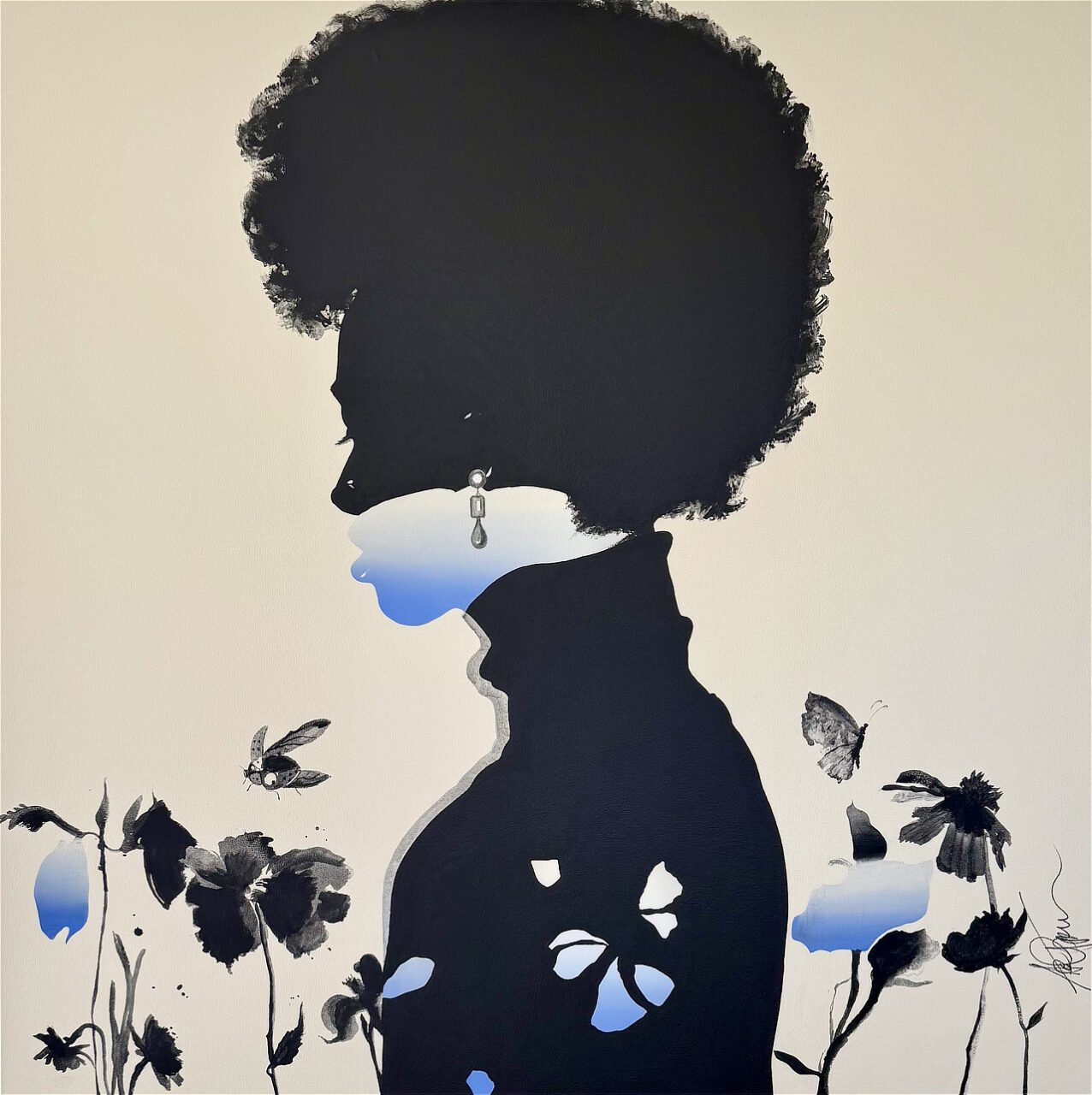 Artwork by Abé Opperman, titled "Khanyisile", mix media on canvas, size 150cm W x 150cm H