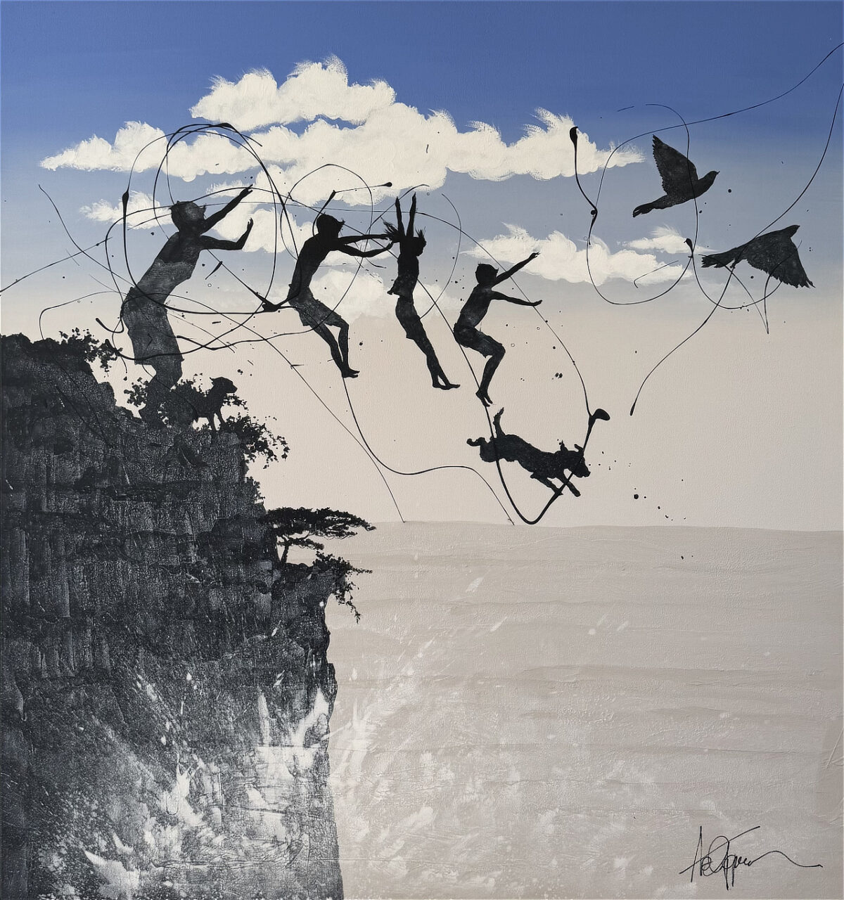 Artwork by Abé Opperman, titled "I can still recall our last summer", mix media on canvas, size 150cm W x 160cm H