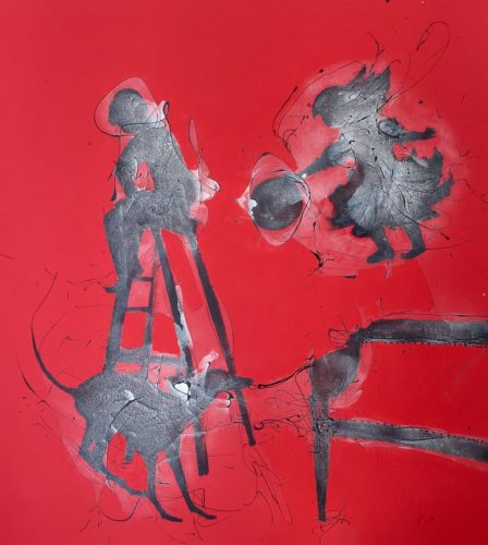 Artwork by Abé Opperman, Pocket full of posies, 1.65 m h × 1.5 m w, Acrylic/mix media on canvas